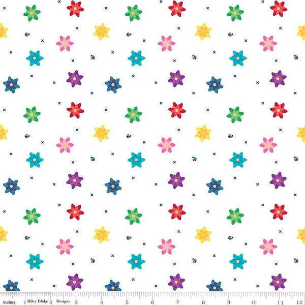 Bloom Blissful C14984 White by Riley Blake Designs - Flowers Floral Ladybugs X's - Quilting Cotton Fabric