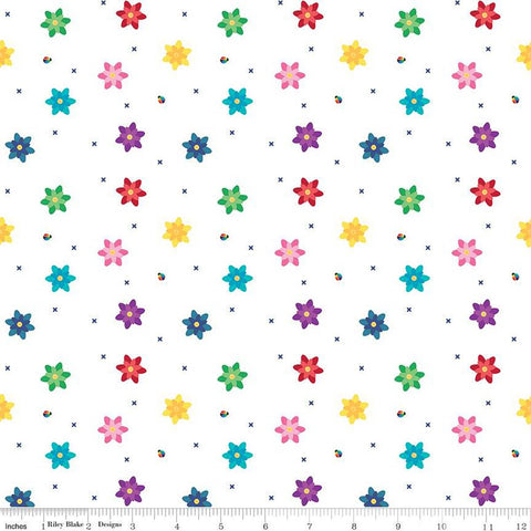 Bloom Blissful C14984 White by Riley Blake Designs - Flowers Floral Ladybugs X's - Quilting Cotton Fabric