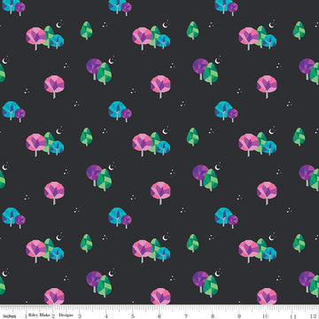 SALE Bloom Moonlit C14985 Black - Riley Blake Designs - Stars Moons Trees - Quilting Cotton Fabric