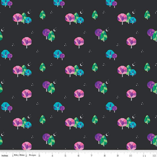 SALE Bloom Moonlit C14985 Black - Riley Blake Designs - Stars Moons Trees - Quilting Cotton Fabric