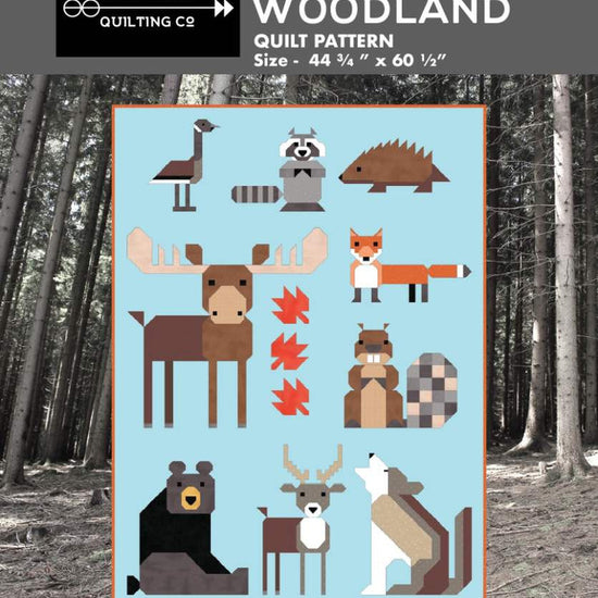 Art East Quilting Co. Wonderful Woodland quilt pattern by Art East Quilting Co. for Riley Blake Designs. Features the front of the pattern, with forest animals such as a bear, deer, moose, raccoon, and fox. 
Cute Little Fabric Shop