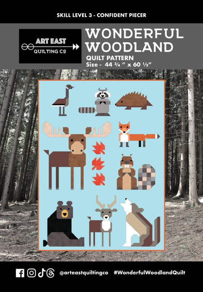 Art East Quilting Co. Wonderful Woodland quilt pattern by Art East Quilting Co. for Riley Blake Designs. Features the front of the pattern, with forest animals such as a bear, deer, moose, raccoon, and fox. 
Cute Little Fabric Shop