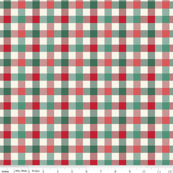 Green, cream, and red multi printed gingham fabric. Each stripe is 1/2 inch wide. 
Cute Little Fabric Shop