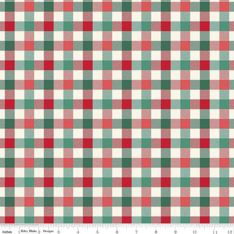 Green, cream, and red multi printed gingham fabric. Each stripe is 1/2 inch wide. 
Cute Little Fabric Shop