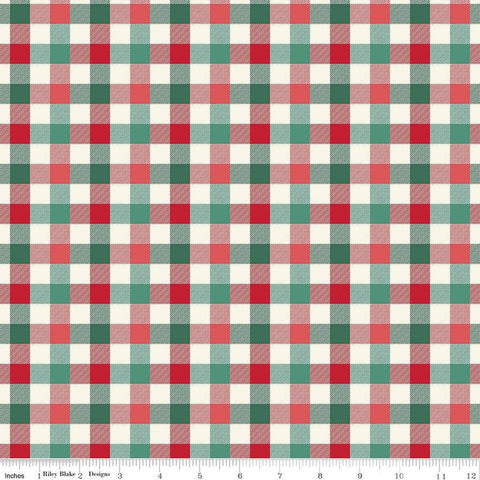 Green, cream, and red multi printed gingham fabric. Each stripe is 1/2 inch wide. 
Cute Little Fabric Shop