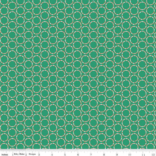 Image of In From the Cold Circles Teal by Riley Blake Designs. Features dotted circles packed together on a green teal background.
Cute Little Fabric Shop