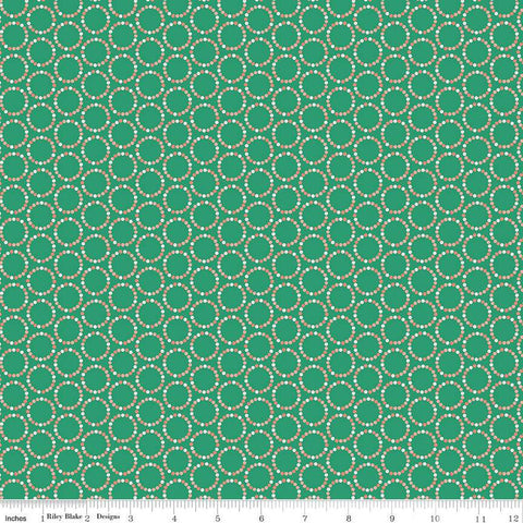 Image of In From the Cold Circles Teal by Riley Blake Designs. Features dotted circles packed together on a green teal background.
Cute Little Fabric Shop