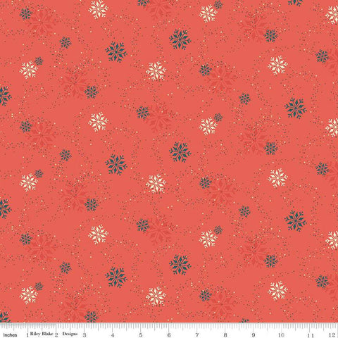 Image of In From the Cold Snowflakes Coral by Riley Blake Designs. Features scattered snowflakes on a dotted coral pink background.
Cute Little Fabric Shop