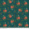 Image of In From the Cold Main Navy by Riley Blake Designs. Features a clustered floral pattern with pinecones, flowers, leaves, and sprigs of pine on a navy background. 
Cute Little Fabric Shop