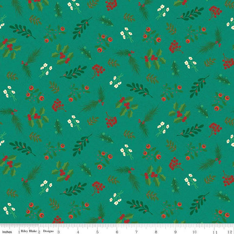 Image of In From the Cold Greenery Teal by Riley Blake Designs. Features a pattern of flowers, sprigs, and leaves on a teal background.
Cute Little Fabric Shop