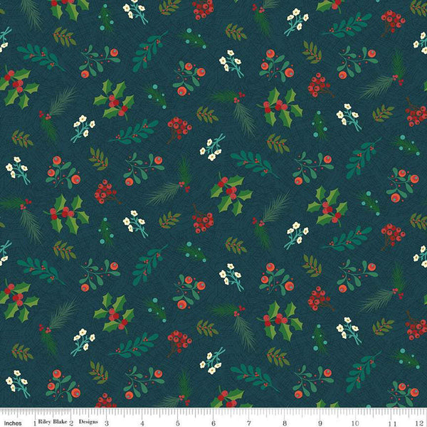 Image of In From the Cold Greenery Navy by Riley Blake Designs. Features a pattern of flowers, sprigs, and leaves on a navy background.
Cute Little Fabric Shop