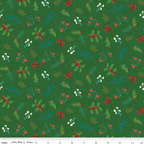 Image of In From the Cold Greenery Green by Riley Blake Designs. Features a pattern of flowers, sprigs, and leaves on a green background.
Cute Little Fabric Shop