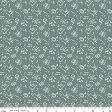 Image of the Magical Winterland Snowflake Winter quilting cotton fabric by Riley Blake Designs. Features scattered snowflakes on a light teal background. 
Cute Little Fabric Shop