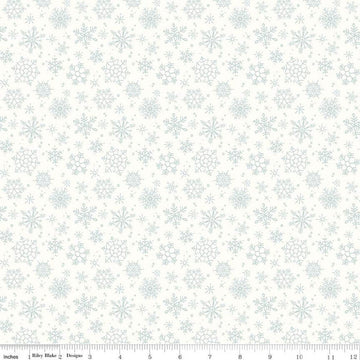 Image of the Magical Winterland Snowflake Snow quilting cotton fabric by Riley Blake Designs. Features scattered snowflakes on a white snow background. 
Cute Little Fabric Shop