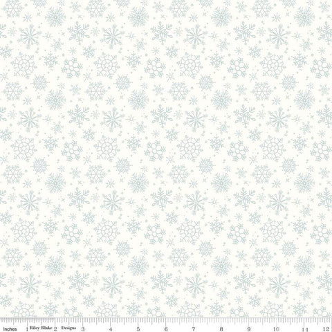 Image of the Magical Winterland Snowflake Snow quilting cotton fabric by Riley Blake Designs. Features scattered snowflakes on a white snow background. 
Cute Little Fabric Shop