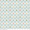 Image of the Magical Winterland Patchwork Multi quilting cotton fabric by Riley Blake Designs. Features a quilt design with trees and stars on a light blue background. 
Cute Little Fabric Shop