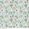 Image of the Magical Winterland Foliage Blue quilting cotton fabric by Riley Blake Designs. Features a quilt design with leaves, berries, sprigs, and stars on a 
blue background. 
Cute Little Fabric Shop