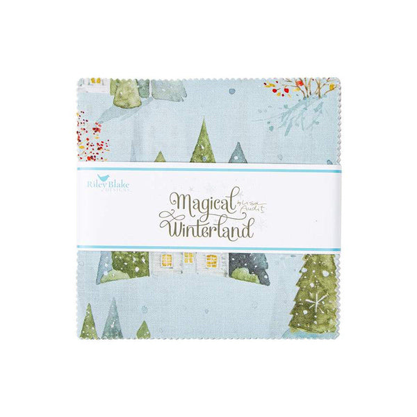 Image of the Magical Winterland 5 inch stacker by Riley Blake Designs. Image features the main blue fabric on the front.
Cute Little Fabric Shop