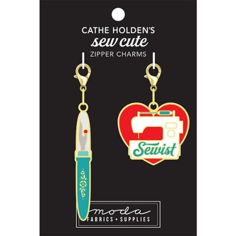 Sew Cute Zipper Charms Enamel Seam Ripper and Heart Sewing Machine CH108 by Cathe Holden - Moda Fabrics - Two Count - Lobster Clasps