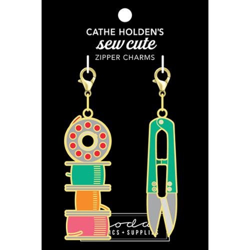 Sew Cute Zipper Charms Enamel Bobbins and Snips CH109 by Cathe Holden - Moda Fabrics - Two Count - Lobster Clasps