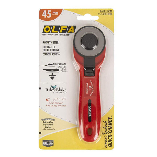 SALE Olfa Olfa Quick-Change 45mm Rotary Cutter RTY-2C-RED by Lori Holt  - Anti-Slip Texture Grooves - Left or Right-Handed