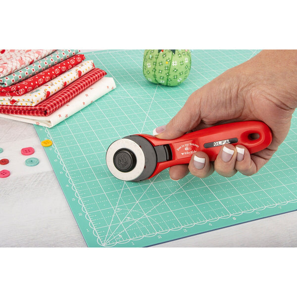 SALE Olfa Olfa Quick-Change 45mm Rotary Cutter RTY-2C-RED by Lori Holt  - Anti-Slip Texture Grooves - Left or Right-Handed