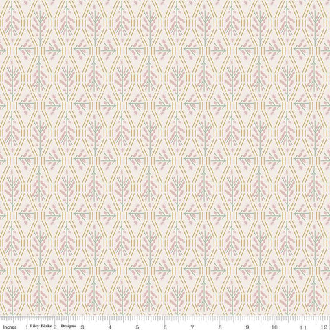 Cream, linen colored fabric with pink flowers and geometric lines.
Cute Little Fabric Shop