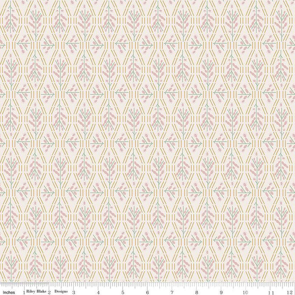 Cream, linen colored fabric with pink flowers and geometric lines.
Cute Little Fabric Shop