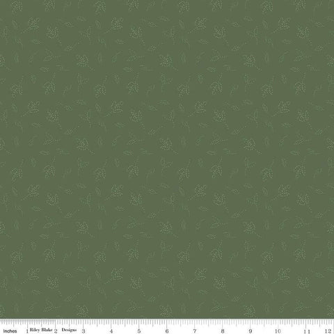 Green quilting cotton fabric with scattered sketched leaves. 
Cute Little Fabric Shop