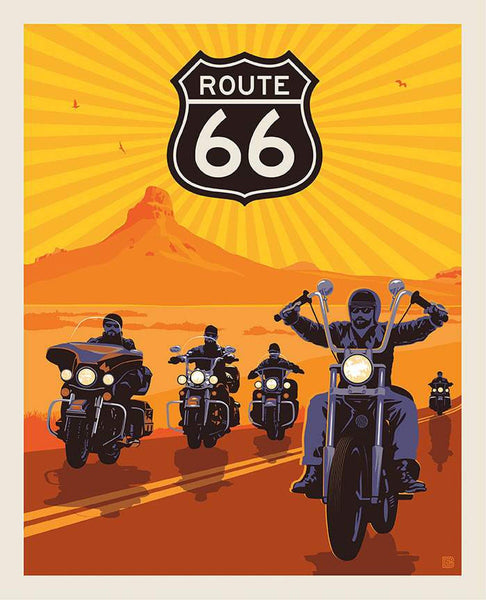 Route 66 PD15018 Panel by Riley Blake Designs - Motorcyclists Route 66 - Quilting Cotton Fabric