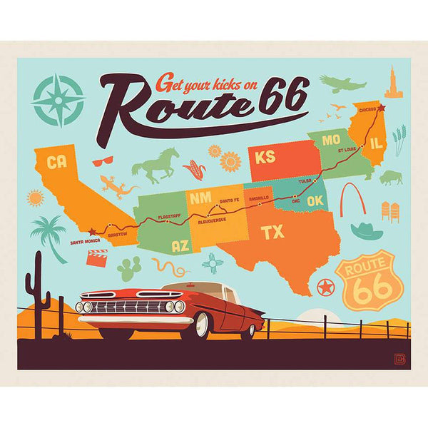 SALE Route 66 Get Your Kicks on PD15017 Map Panel by Riley Blake Designs - Quilting Cotton Fabric