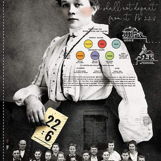 Image of the Old School Classroom Main Panel quilting cotton fabric by J. Wecker Frisch for Riley Blake Designs. Features  vintage school-themed images on a grey background. 
Cute Little Fabric Shop