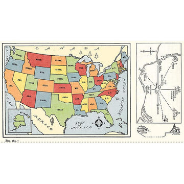 Image of the Old School School Map Panel quilting cotton fabric by J. Wecker Frisch for Riley Blake Designs. Features  vintage school maps on a cream off white background. 
Cute Little Fabric Shop