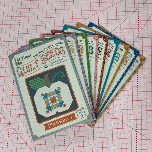 Picture of Riley Blake's quilt seed patterns for the Autumn collection. Set of 9. 
Cute Little Fabric Shop