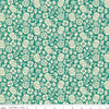 Image of the Autumn Afternoon Pumpkins Teal quilting cotton fabric by Heather Peterson for Riley Blake Designs. Features flowers, pumpkins, mushrooms, leaves, and acorns on a teal green background. 
Cute Little Fabric Shop