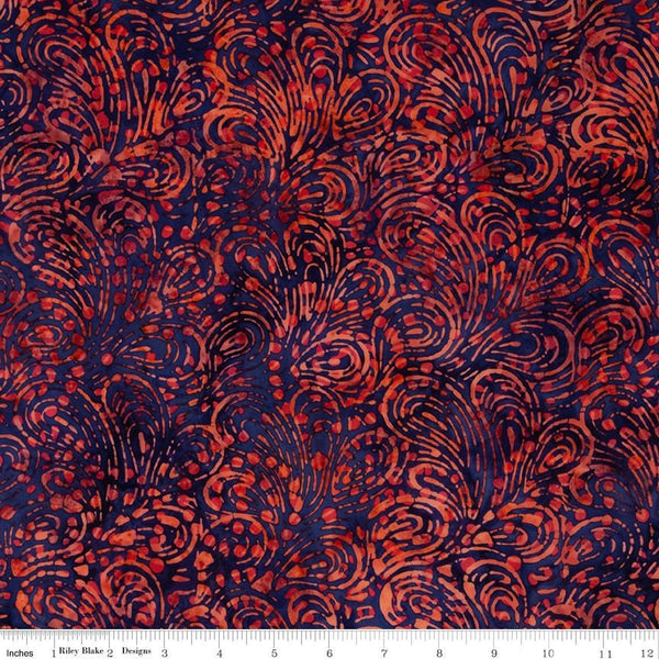 Batiks Expressions BTCB1030 Blue Red Multi - Riley Blake Designs - Hand-Dyed Tjaps Print - Quilting Cotton Fabric