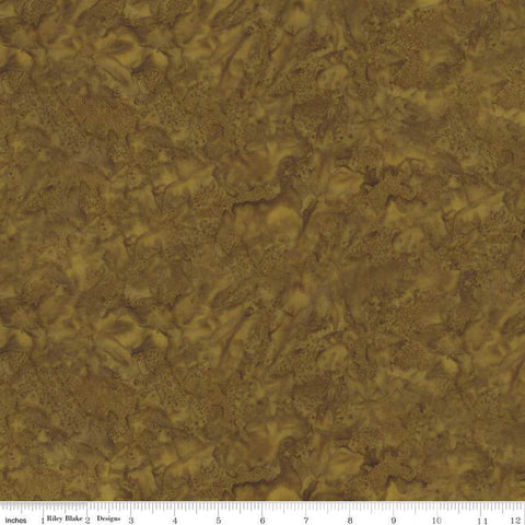 Image of the Expressions Batiks Hand-Dyes Antique Gold quilting batik cotton fabric for Riley Blake Designs. Features a dark gold fabric with a varying swirl design. 
Cute Little Fabric Shop