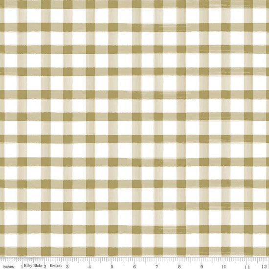 Image of the Monthly Placemats 2 Gingham Gold quilting cotton fabric by Hester & Cook for Riley Blake Designs. Features a textured gingham check pattern with light gold and white. 
Cute Little Fabric Shop