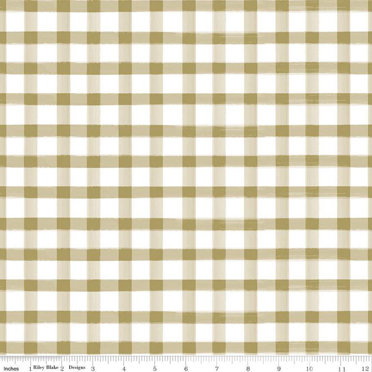 Image of the Monthly Placemats 2 Gingham Gold quilting cotton fabric by Hester & Cook for Riley Blake Designs. Features a textured gingham check pattern with light gold and white. 
Cute Little Fabric Shop