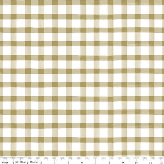Image of the Monthly Placemats 2 Gingham Gold quilting cotton fabric by Hester & Cook for Riley Blake Designs. Features a textured gingham check pattern with light gold and white. 
Cute Little Fabric Shop
