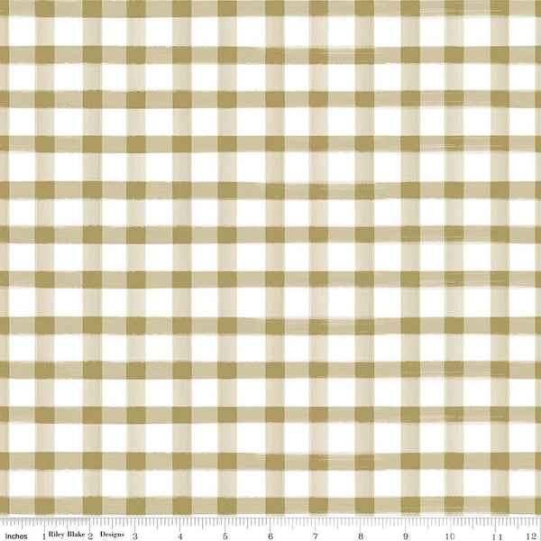 Image of the Monthly Placemats 2 Gingham Gold quilting cotton fabric by Hester & Cook for Riley Blake Designs. Features a textured gingham check pattern with light gold and white. 
Cute Little Fabric Shop