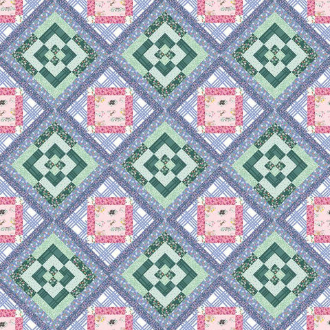 Image of the Chelsey Cobabe Heroine Quilt Pattern. Features a purple, green, and pink quilt with alternating blocks. 
Cute Little Fabric Shop