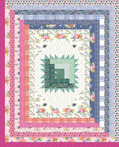 Image of the Chelsey Cobabe Hibernia Quilt Pattern. This quilt features pink, purple, and cream fabrics. 
Cute Little Fabric Shop