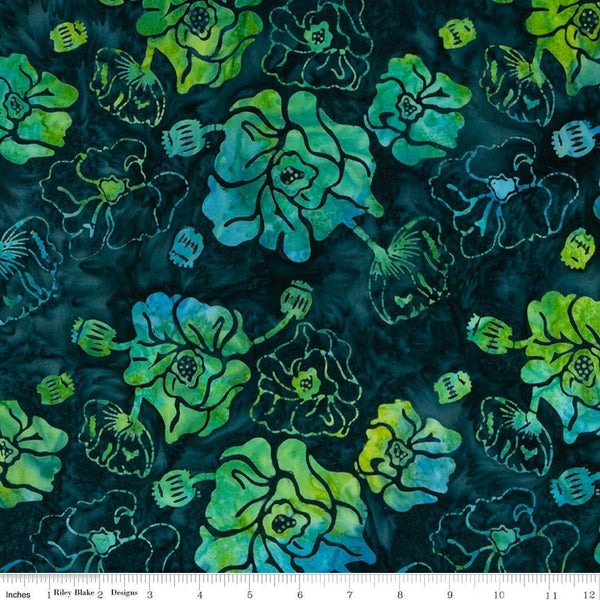 SALE Batiks Expressions BTPT1077 Blue Green Multi - Riley Blake Designs - Hand-Dyed Tjaps Print - Quilting Cotton Fabric