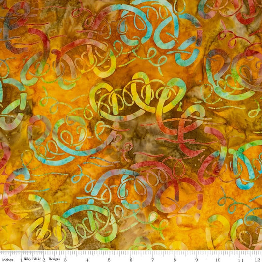 Batiks Expressions BTPT1062 Gold Multi - Riley Blake Designs - Hand-Dyed Tjaps Print - Quilting Cotton Fabric