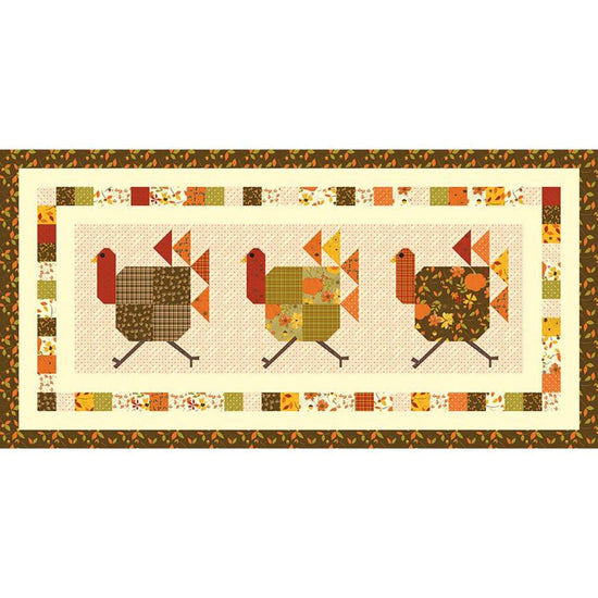 Image of the Sandy Gervais Turkey Trot Table Runner Pattern by Riley Blake Designs. Features 3 pieced turkeys surrounded by a scrappy border and is 5" stacker friendly.
Cute Little Fabric Shop