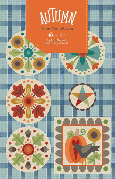 Image of the Autumn Punch Needle Pattern by Lori Holt for Riley Blake Designs. Features 6 fall-themed projects. 
Cute Little Fabric Shop