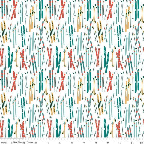 Image of the Ski Hill Skis White quilting cotton fabric by Corinne Wells for Riley Blake Designs. Features skis and ski poles scattered on a white background.
Cute Little Fabric Shop