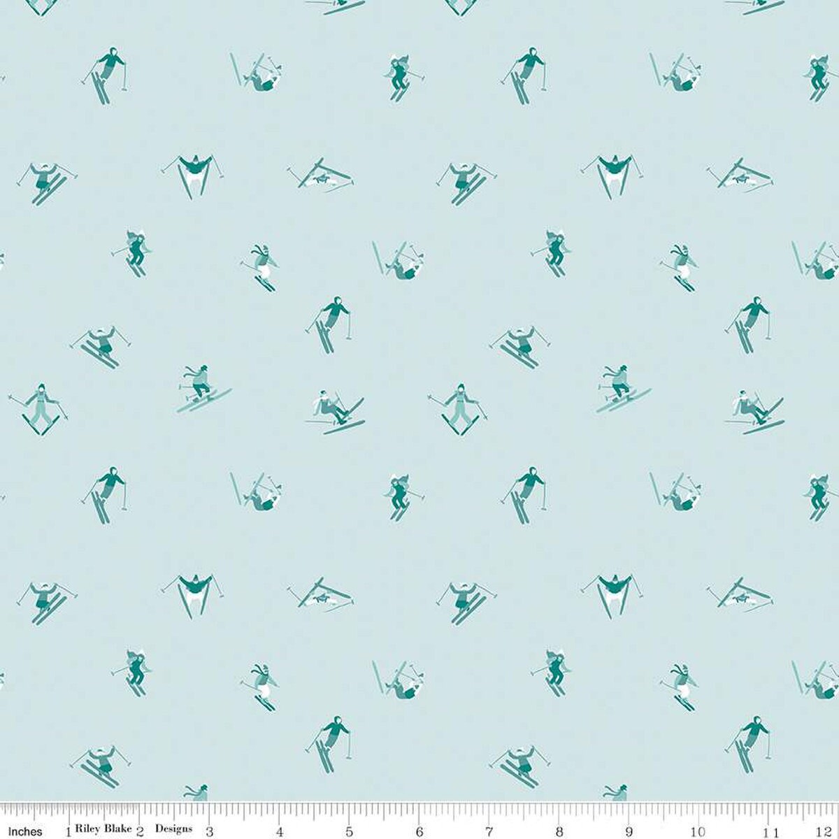 Image of the Ski Hill Skiers Powder quilting cotton fabric by Corinne Wells for Riley Blake Designs. Features scattered people skiing on a light blue background.
Cute Little Fabric Shop