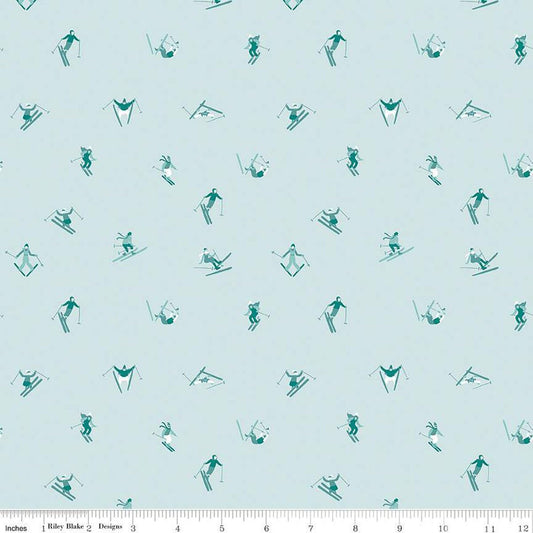 Image of the Ski Hill Skiers Powder quilting cotton fabric by Corinne Wells for Riley Blake Designs. Features scattered people skiing on a light blue background.
Cute Little Fabric Shop